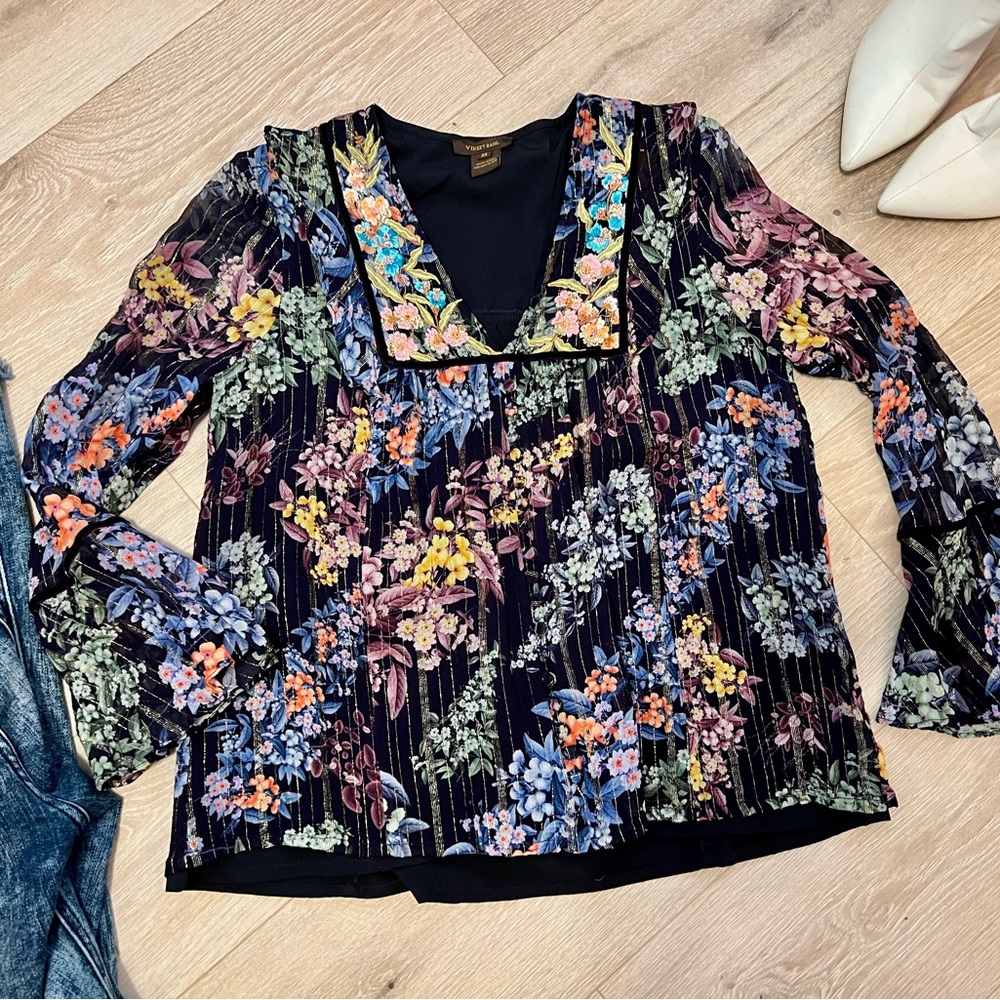 Anthropologie Floral Embroidered Top
